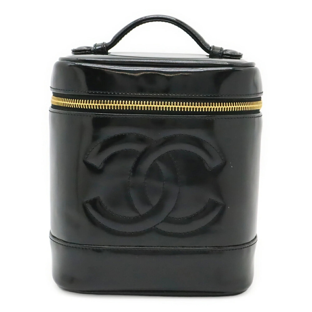 CHANEL Black Leather Logo Vanity Bag
